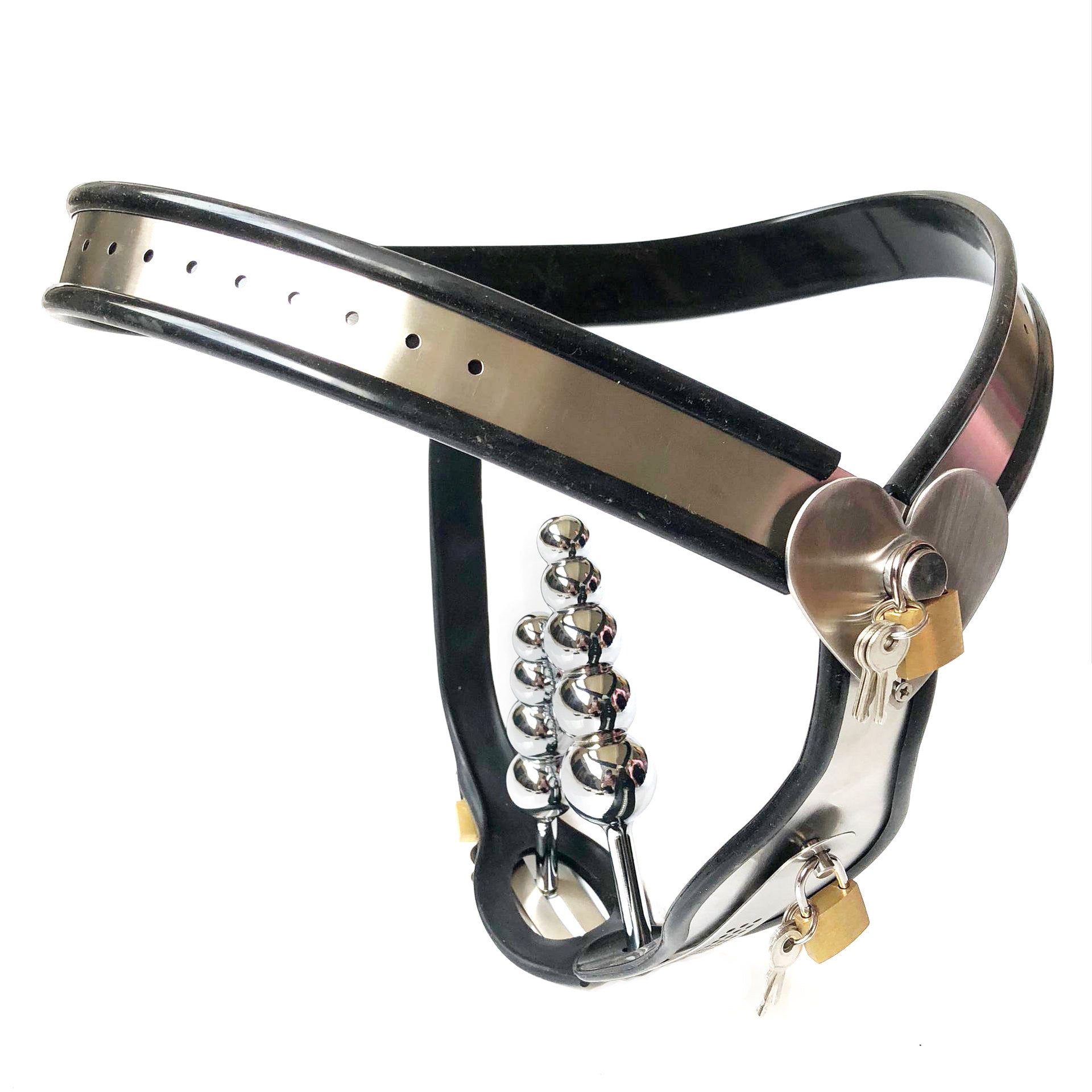 Female Chastity Belt with Heart Details and Removable Plugs