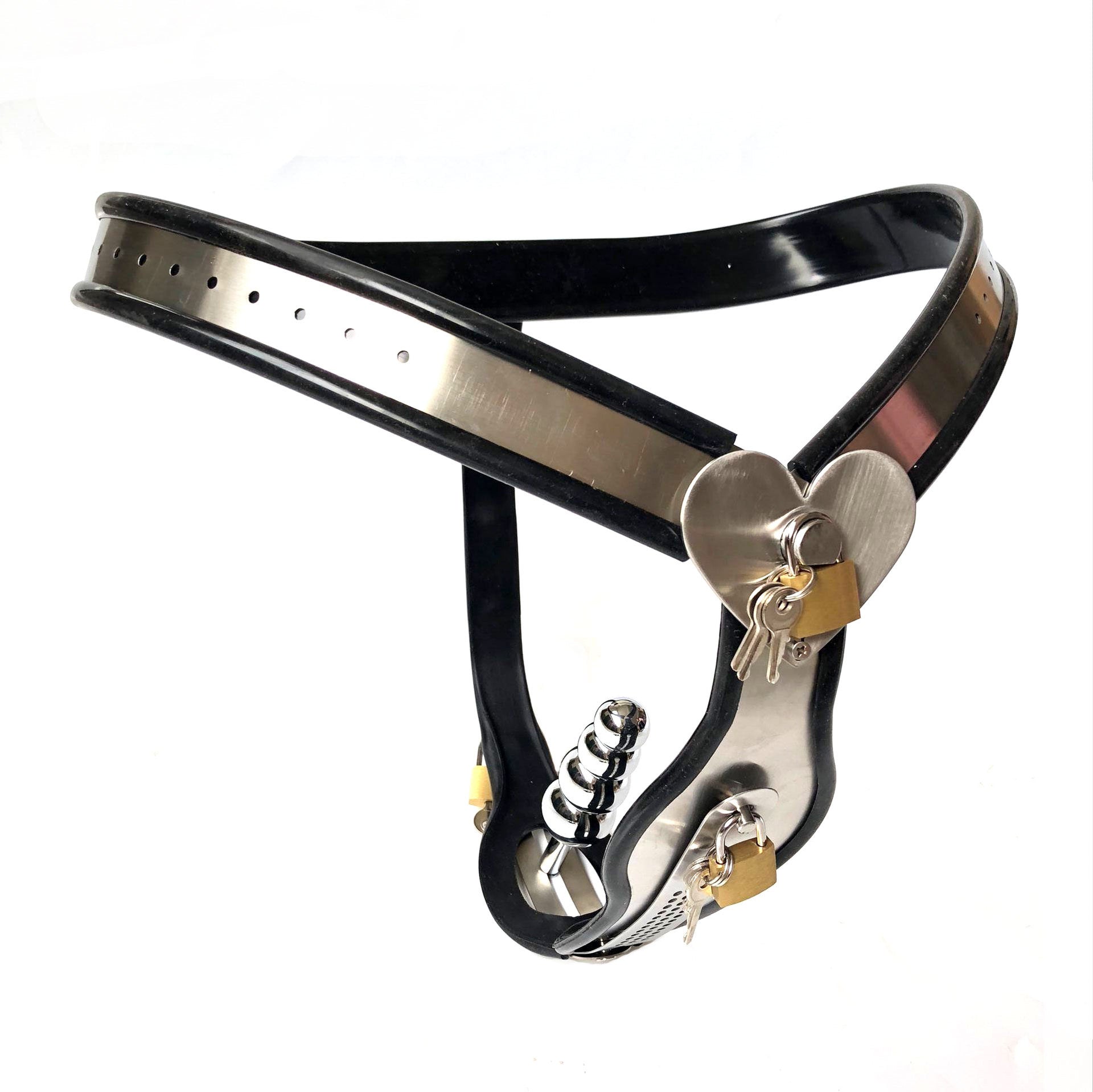 Female Chastity Belt with Heart Details and Removable Ball Plugs