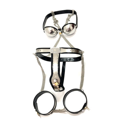 3 pcs /set Female Chastity Device Kit Stainless Steel Chastity Belt For Woman(Black/Pink)