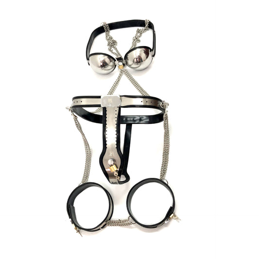 3 pcs /set Female Chastity Device Kit Stainless Steel Chastity Belt For Woman(Black/Pink)