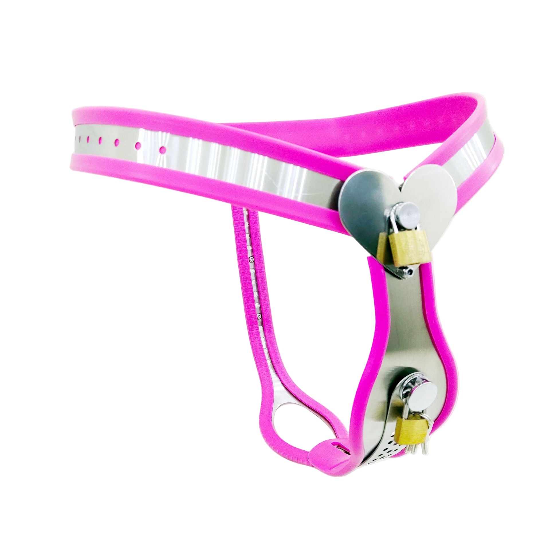 Pink Heart Shaped Chastity Belt with Lockable Shield