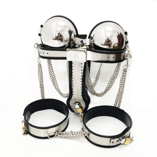 3 pcs /set Female Chastity Device Kit Stainless Steel Chastity Belt For Woman(Black/Pink)