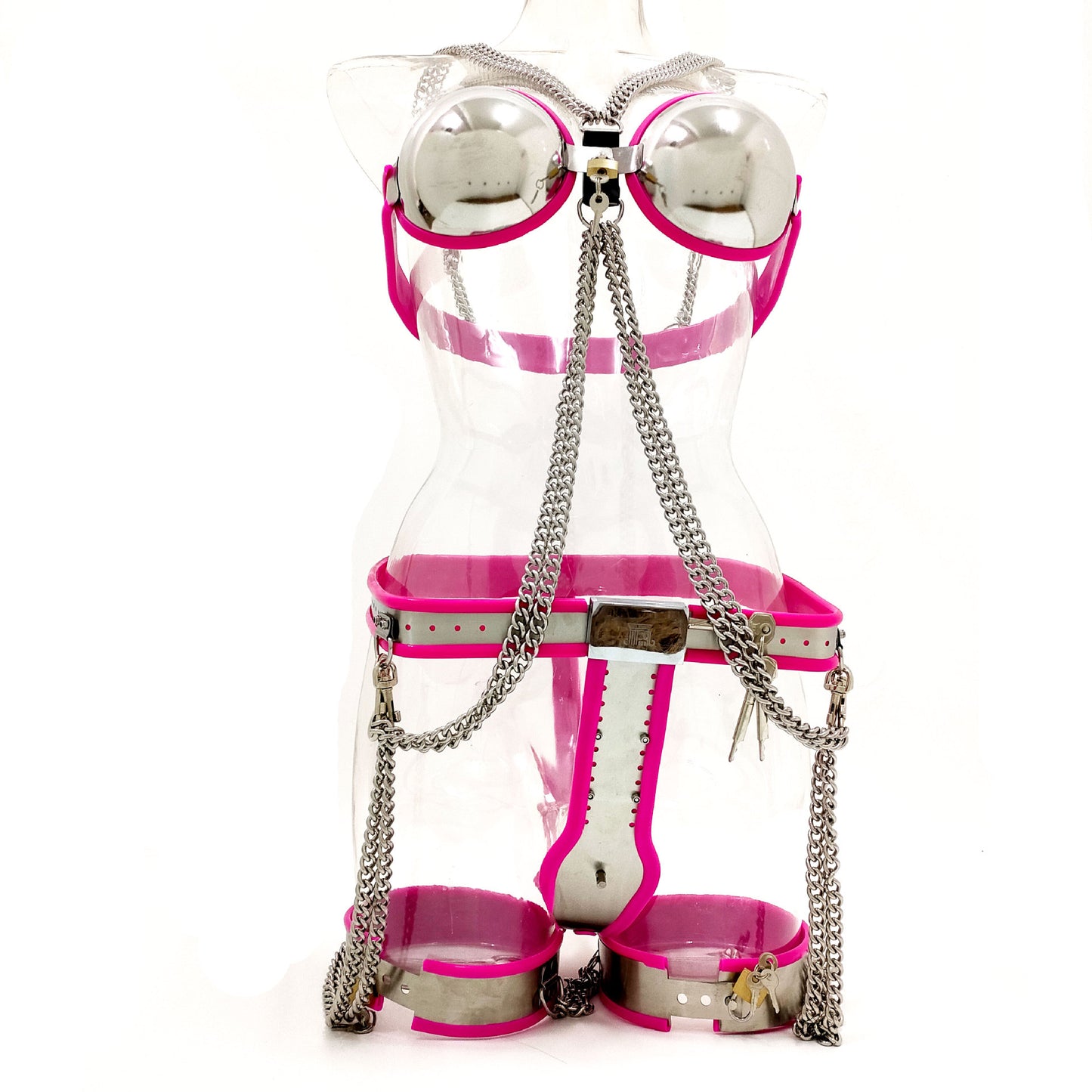 3 pcs /set Female Chastity Device Kit Stainless Steel Chastity Belt For Woman(Black/Pink)