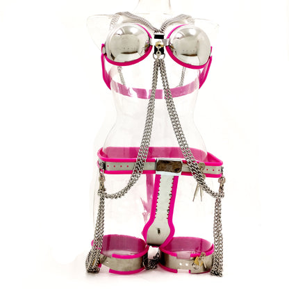 3 pcs /set Female Chastity Device Kit Stainless Steel Chastity Belt For Woman(Black/Pink)