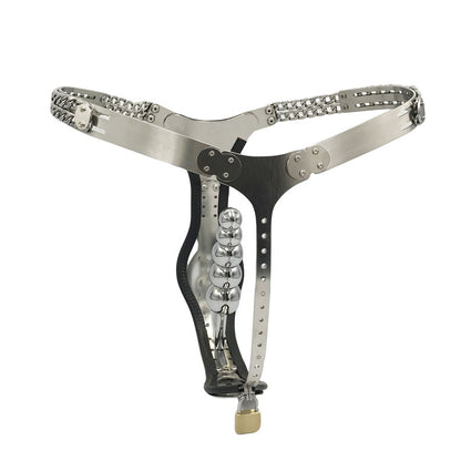 Back View of Female Chastity Belt with Removable Anal & Vaginal Plugs