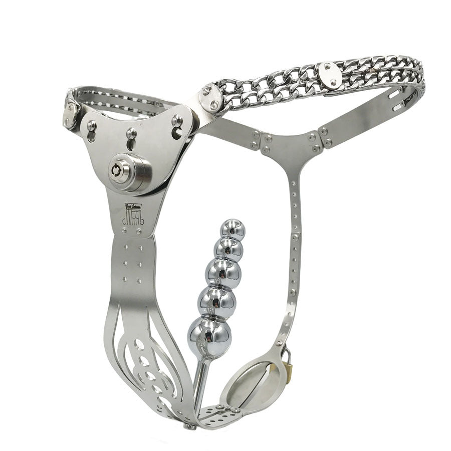 Details of White Female Chastity Belt with Removable Anal & Vaginal Plugs