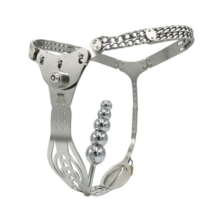 Details of White Female Chastity Belt with Removable Anal & Vaginal Plugs
